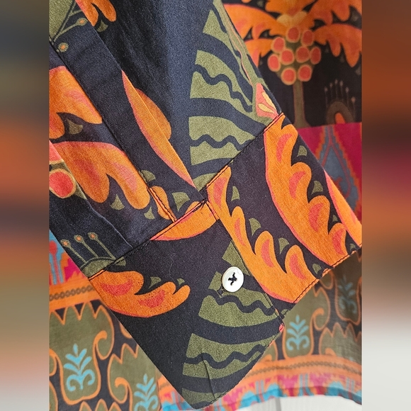 NWT Jude Connally Pru Long Sleeve Cotton Top: Decorative Frond Navy: Size- XXL - Picture 10 of 15